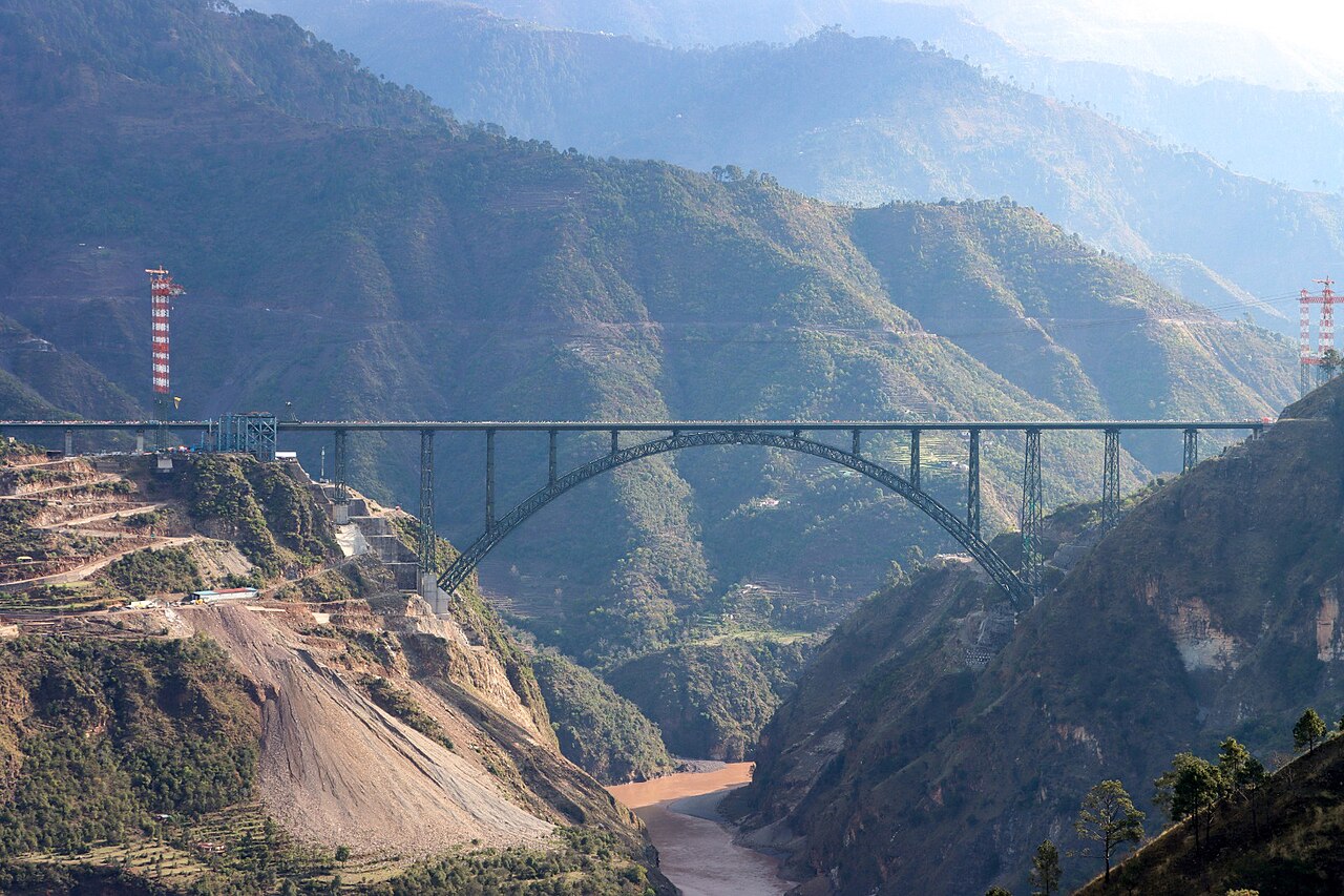 View of Chenab Railway Bridge, the world’s highest rail bridge in Jammu Kashmir, India