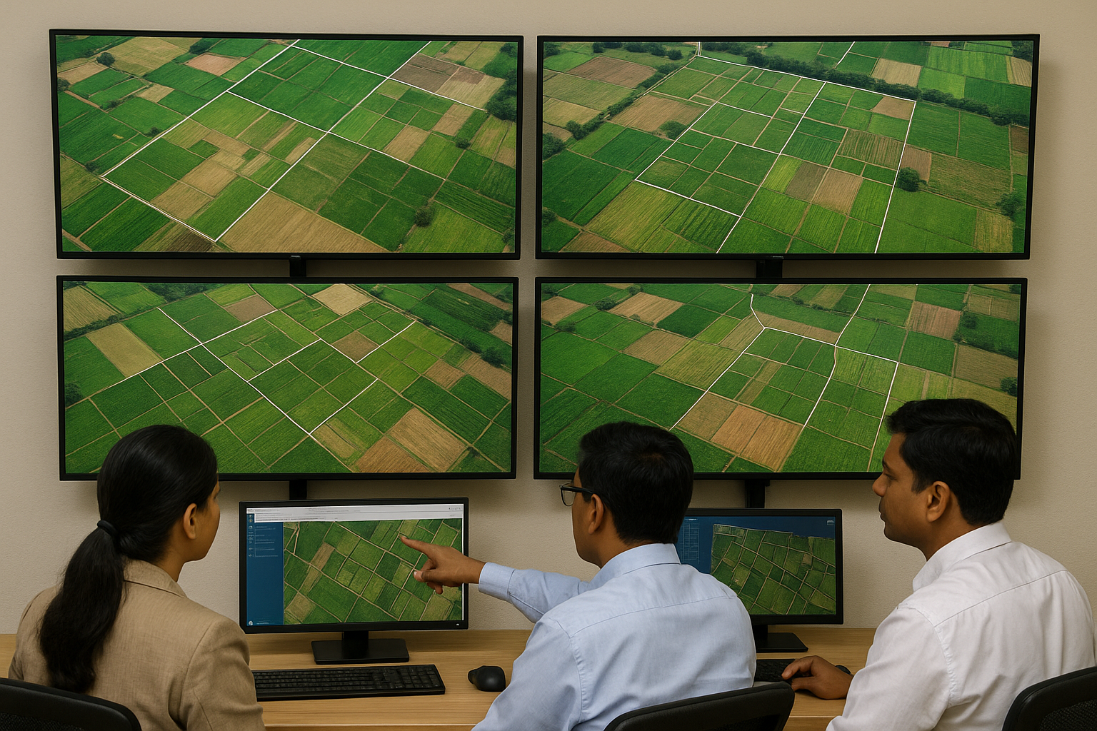 monitoring land maps on digital screens